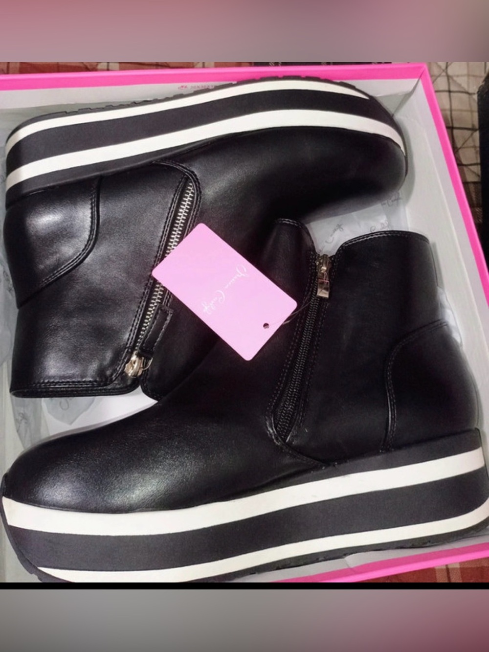 Black Double Zip Platform Ankle Boots sz 10